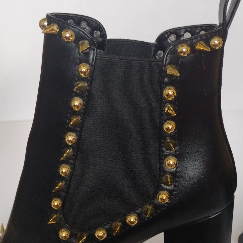 Cape Robbin Black and Gold Studded Ankle Boots - Picture 4 of 5